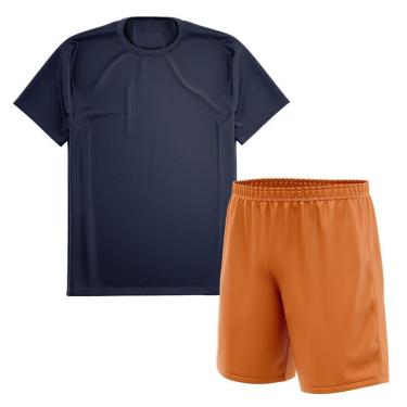 Imagem de Kit Calção Short Futebol Basquete Laranja + Camiseta Manga Curta Masculina-Masculino