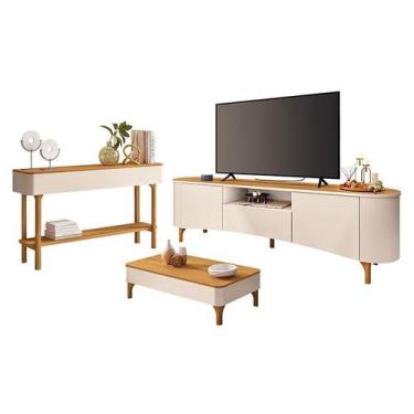 Imagem de Rack Bancada Elara com Mesa de Centro Liz e Aparador Fiero Off White C