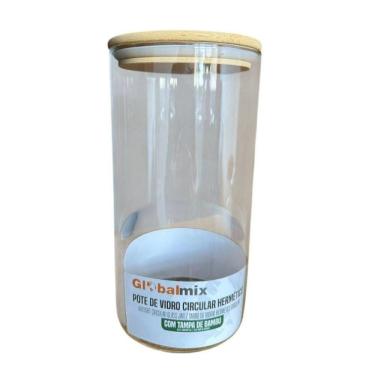 Imagem de Pote De Vidro Circular Hermético Com Tampa De Bambu 1200ml