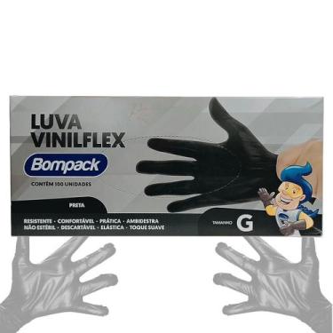 Imagem de Luva Vinil Flex Descartável Proteção D Mãos C100u Preta G - BOMPACK