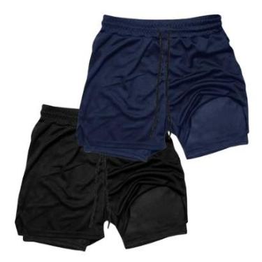 Imagem de Kit 2 Shorts Treino Dry Térmico 2 em 1 com Bolso para Cel. e Porta-Toalha Calção Fitnes...