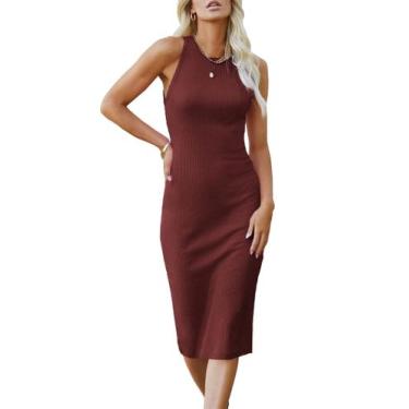 Imagem de Vestido PRETTYGARDEN 2025 Feminino Bodycon Midi Sem Mangas Vinho Verme
