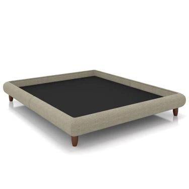 Imagem de Cama Casal Base Box 138x188cm Pés Madeira Cold P02 Veludo Bege - Mpozenato