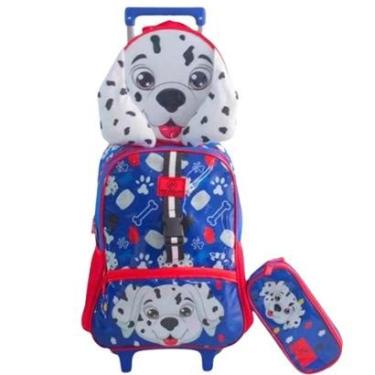 Imagem de Kit Mochila Rodinha Lancheira Estojo Duplo Dogs Cachorro Dalmata Azul Yepp-Masculino