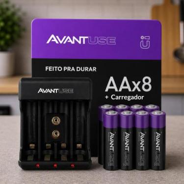 Imagem de Kit 8 Pilhas AA Comum Recarregável 2700MAH + Carregador Rápido Bivolt 