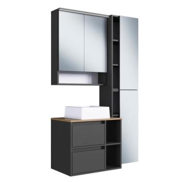 Imagem de Conjunto Gabinete para Banheiro Suspenso 96cm com 4 Peças Iluminação e
