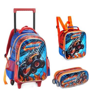 Imagem de Kit Mochila Escolar Infantil Monster Com Rodinhas - Denlex