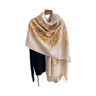 Imagem de Cachecol Feminino Grosso E Quente De Mistura De Caxemira Com Poncho Ca