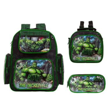 Imagem de Kit Mochila Infantil De Costa Hulk Lancheira Térmica Chenson
