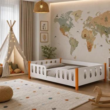 Imagem de Cama de Criança Infantil Juvenil Montessoriana Melissa com Grade de Pr