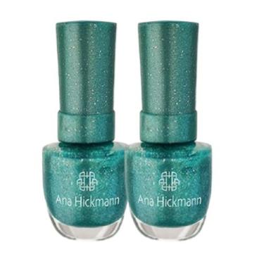 Imagem de Kit 2 Esmalte Verde com Glitter Brilho Green Diamond Ana Hickmann 9ml