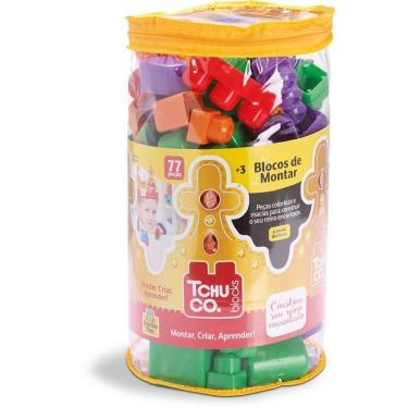 Imagem de Brinquedo Educativo de Montar Tchuco Blocks 77 Peças com Bolsa de PVC Samba Toys