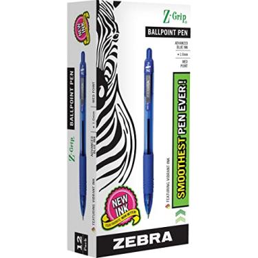 Imagem de Caneta esferográfica retrátil Zebra Pen Z-Grip, ponta média, 1,0 mm, tinta azul, Retrátil, Azul, 12-Pack