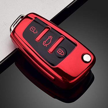 Imagem de WSWJDW Macio TPU Car Key Case Cover Chaveiro Ring Key Bag, apto para Audi C6 R8 A1 A3 Q3 A4 A5 Q5 A6 S6 A7 B6 B7 B8 8P 8V 8L TT RS Sline, vermelho