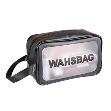 Imagem de Generic Necessaire transparente, necessaire de higiene pessoal, bolsa de cosm�ticos de viagem para mulheres e homens, feita com material de PVC dur�vel e macio e couro de poliuretano - Preto M