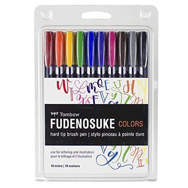 Imagem de Tombow 56429 Canetas pincel Fudenosuke Coloridas, pacote com 10. Canetas pincel de ponta dura Fudenosuke em cores sortidas para caligrafia e desenhos artísticos