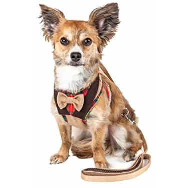 Imagem de Pet Life ® Coleira para cães ajustável 2 em 1 Luxe 'Dapperbone' com gravata borboleta moderna, PP, marrom