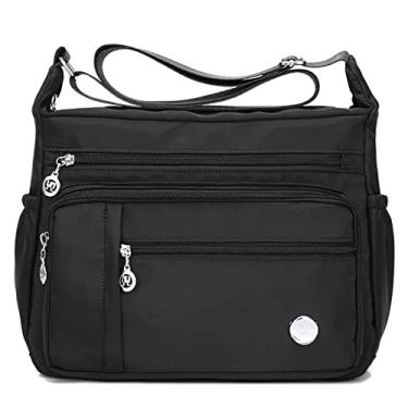 Imagem de Cicilin Bolsa feminina de nylon com vários bolsos bolsa mensageiro casual transversal ombro alça superior, Preto (grande), Large