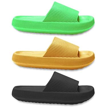 Imagem de KIT 3 Chinelos Feminino Nuvem Slide Super Macio Antiderrapantes - Preto/Amarelo/Verde - 38