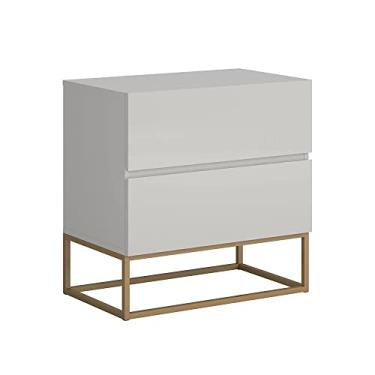 Imagem de Mesa Cabeceira para Quarto 2 Gavetas Off White com Dourado