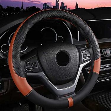 Imagem de Capa de volante de carro confortável carro de couro de microfibra com textura 3D esportes combinando cores fashion quatro estações alça universal, laranja preto