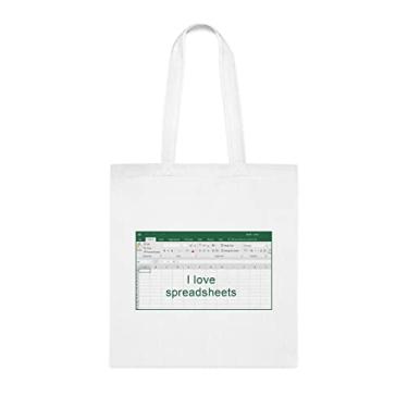 Imagem de Sacola Spreadsheets, Sacola I Love Spreadsheets, presente de planilhas, bolsa de ombro de planilhas, sacos reutilizáveis, cesta de Natal de aniversário, ideia de presente, Branco