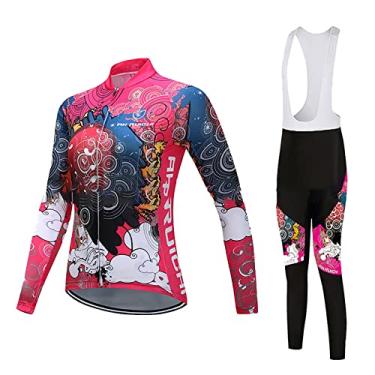 Imagem de Conjunto de camisa de ciclismo inverno feminino manga longa + calças acolchoadas 3D MTB desgaste de bicicleta térmico à prova de vento roupas esportivas, rosa, 2
