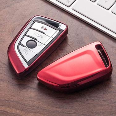 Imagem de CSHU TPU macio porta-chaves para carro porta-chaves porta-chaves do carro capa porta-chaves anel porta-chaves, adequado para BMW X5 F15 X6 F16 G30 7 G11 X1 F48 F39, vermelho