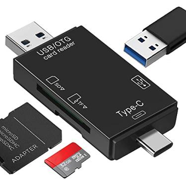 Imagem de Leitor de cartão de memória SD/Micro SD, BorlterClamp 6 em 1 USB C SD/TF Leitor de cartão MicroUSB OTG compatível com PC, laptop, MacBook, smartphone (preto)