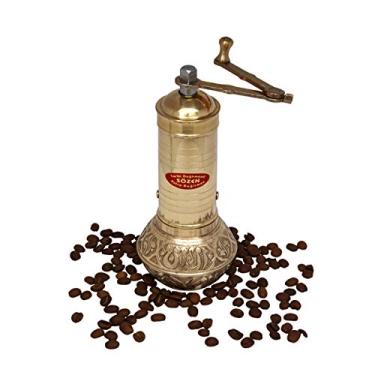 Imagem de Moedor de café de latão manual de 19,3 cm Sozen, moedor de café portátil de aço inoxidável cônico rebarba, moedor de café turco com manivela portátil e moedor de café Sozen