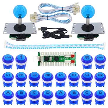 Imagem de SJ@JX 2 jogadores LED Arcade Game Kit DIY Interruptor Mecânico Teclado Botão LED Combate Joystick Controlador Zero Delay Codificador USB para Retropie PC MAME Raspberry Pi NES JAMMA