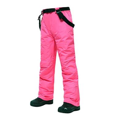 Imagem de Yajun Calças de babador de esqui de inverno à prova d'água grossas calças de caminhada suspensórios destacáveis roupas respiráveis calças de snowboard isoladas, rosa, GG (cintura: 87cm)