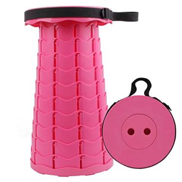 Imagem de KELATI Banco dobrável, banco retrátil telescópico com bolsa de armazenamento, capacidade de 180 kg, para viagens ao ar livre, pesca, caminhadas e churrasco-rosa