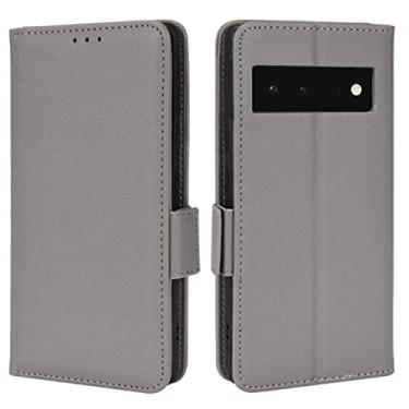 Imagem de YINGDAFENG Capa para Google Pixel 7 PRO, capa carteira de couro PU com slots para cartão recurso de suporte e fecho magnético à prova de choque TPU capa interna para mulheres e homens, cinza