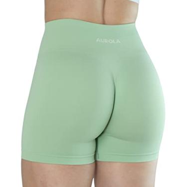 Imagem de AUROLA Dream Collection Short feminino para treino de cintura alta, shorts atléticos sem costura, Verde pastel, P