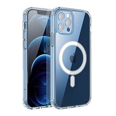 Imagem de Capa magnética transparente para iPhone 11 Pro com anel magnético, suporte para carregamento sem fio e acessórios Mag-safe, capa protetora antiamarelamento à prova de choque para iPhone