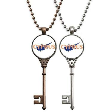 Imagem de OFFbb-USA Colar de chave de turismo com mapa europeu de Chipre joia para decoração de casais
