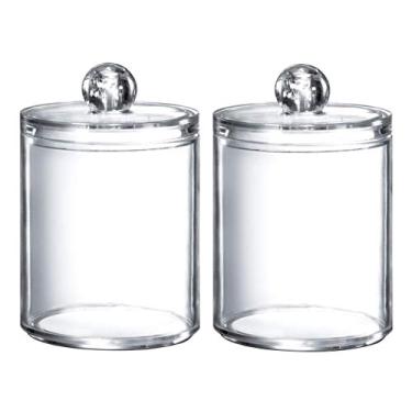 Imagem de Kamay's 2 peças transparentes, à prova de poeira, cotonetes, esponjas de maquiagem, dispensador, organizador organizador com tampa, organizador de maquiagem de acrílico multifuncional (SF-297-2)
