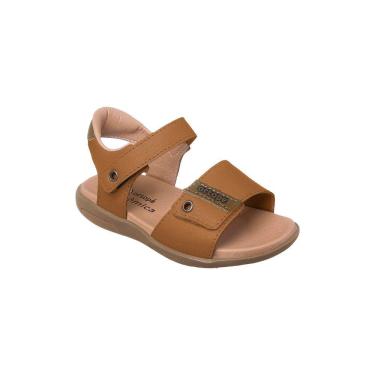 Imagem de Sandália Infantil Masculina Ortopé Autêntica Couro Fecho Duplo Caramelo