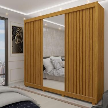 Imagem de Guarda Roupa Casal com Espelho 3 Portas Ripado 4 Gavetas Royale Gelius - Naturale/Ripado/Naturale