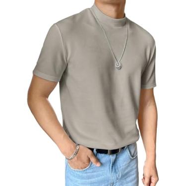 Imagem de Verdusa Camiseta masculina básica gola redonda manga curta pulôver camiseta, Cáqui cinza, GG