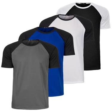 Imagem de Kit 4 Camisa Camiseta Raglan Academia Treino Dry Fit Fitness (BR, Alfa, M, Regular, Preto/Branco/Azul/Chumbo)