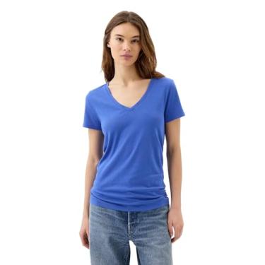 Imagem de GAP Camiseta feminina favorita com gola V, Azul Matisse, P