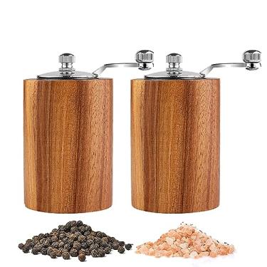 Imagem de Sal de Madeira e Pepper Grinder Mills Sets,Shakers de Madeira com Core Cerâmico Adjustável,Classic Manual Salt Grinder Refillable Pepper Mill Set com um Gear Crank System for kitchen Spice