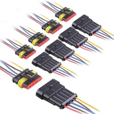 Imagem de QOFOWIN Conector de 5 pinos à prova d'água, conector elétrico de carro de 5 pinos, com fio 16 AWG marítimo para carro, caminhão, barco, motocicleta e outras conexões de fio. (5 pares)