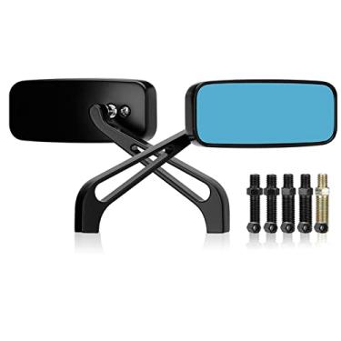 Imagem de LKV Retrovisores laterais de motocicleta com parafuso de 8 mm 10 mm lente azul retangular espelho lateral universal para Honda Kawasaki Suzuki Street Bike Cruiser Scooter Mirror