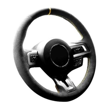 Imagem de Alfanxi Costura à mão Itália Alcantara capa de volante de carro para Ford Mustang/Shelby GT350 GT500 (faixa amarela)