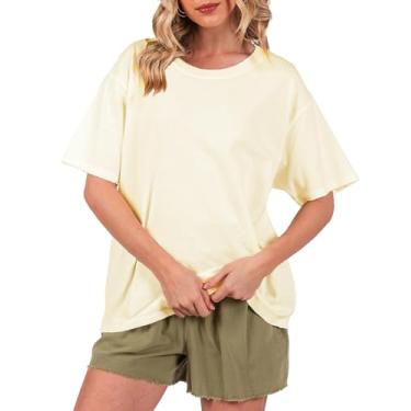 Imagem de Camisetas femininas grandes gola redonda manga curta verão blusa casual camiseta básica roupas modernas 2024, Creme, P