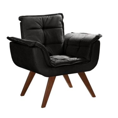 Imagem de Poltrona Pé Palito Decoração Sala Quarto Recepção Bella Opala Suede Preto