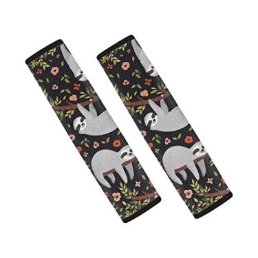 Imagem de GOSTONG Almofada de ombro de cinto de segurança com estampa de preguiça, capa de ombro universal com alças antiderrapantes, capa de pescoço de assento de carro macia para mulheres e mulheres